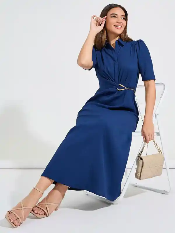 A-Line Maxi Shirt Dress with Belt Detail